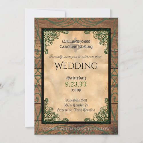 Rustic Celtic Claddagh Wedding Invitation