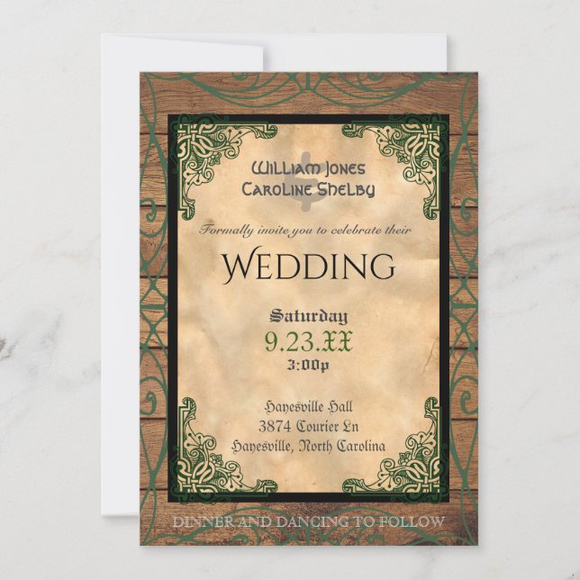 Rustic Celtic Claddagh Wedding Invitation (Front)