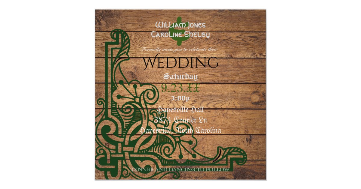 Rustic Celtic Claddagh Wedding Invitation
