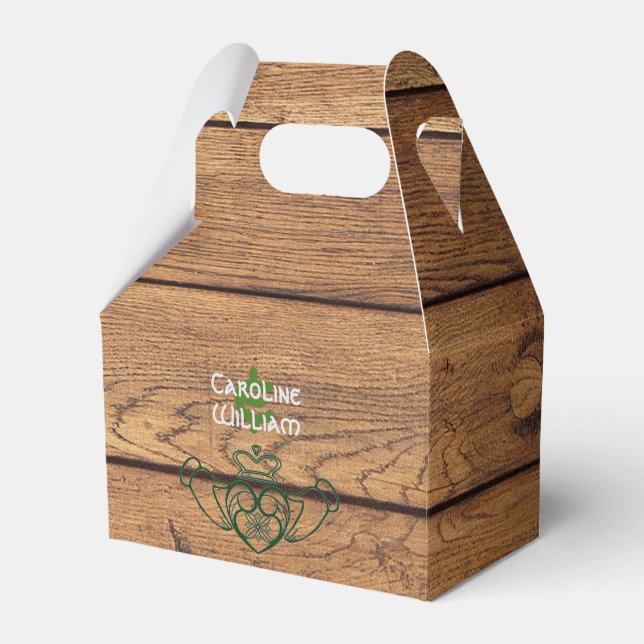Rustic Celtic Claddagh Wood Texture Favor Boxes (Front Side)