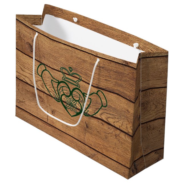 Rustic Celtic Claddagh Wood Texture Large Gift Bag (Front Angled)