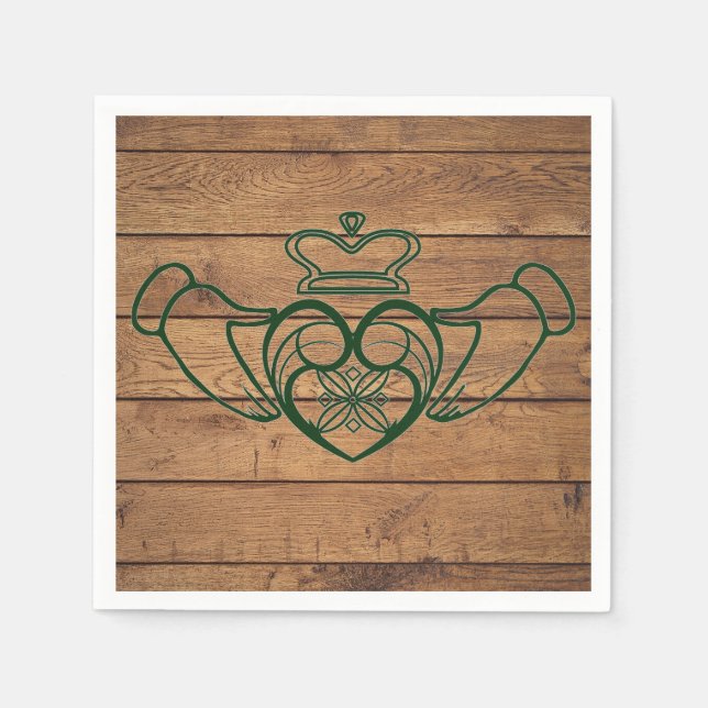 Rustic Celtic Claddagh Wood Texture Napkins (Front)