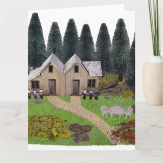Rustic chalet for summer camping in the forest card