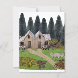 Rustic chalet for summer camping in the forest postcard
