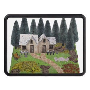 Rustic chalet with stepping stones for summer camp hitch cover