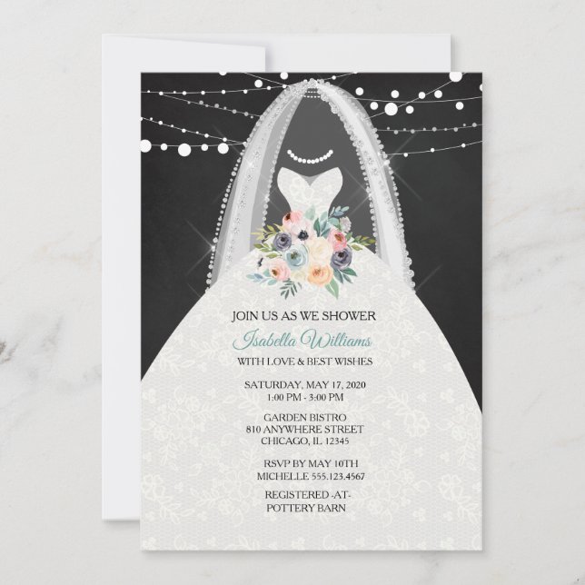 Rustic Chalk Bridal Dress Bridal Shower Invitation (Front)