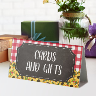 Rustic Chalk Red Gingham Sunflowers Cards & Gifts Table Tent