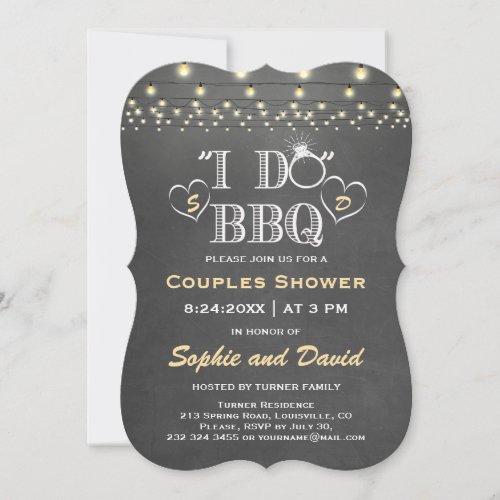 Rustic Chalk String Lights I DO BBQ Invitation