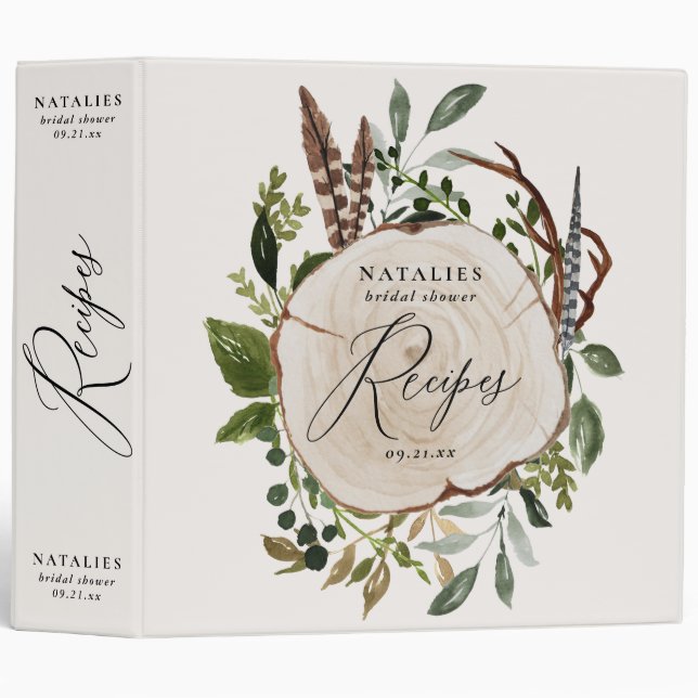Rustic chalk + wood slice bridal shower recipes 3 ring binder (Front/Spine)
