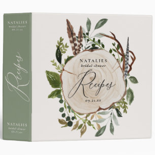 Rustic chalk + wood slice bridal shower recipes 3 ring binder