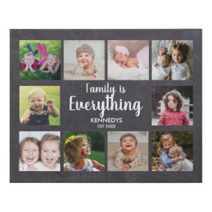 Rustic Chalkboard 10 Photo Collage Family Quote Faux Canvas Print