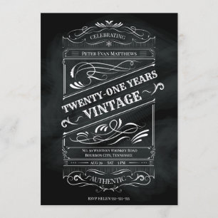 Rustic Chalkboard 21st Birthday Man Vintage Invitation