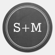Rustic Chalkboard 2 Letter Monogram Initials Classic Round Sticker