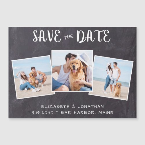 Rustic Chalkboard 3 Photo Save The Date Magnet