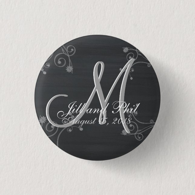 Rustic Chalkboard 3d Monogram Pinback Button (Front)