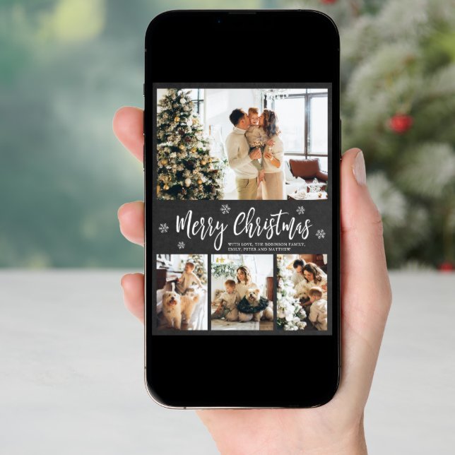 Rustic Chalkboard 4 Photo Collage Christmas Holiday Card (Front Digital)