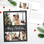 Rustic Chalkboard 4 Photo Collage Christmas Postcard<br><div class="desc">Rustic Minimal Chalkboard 4 Photo Collage Merry Christmas Script Holiday Postcard. This festive, mimimalist, four (4) photo holiday card template features a pretty photo collage, some snowflake and says Merry Christmas! The „Merry Christmas” greeting text is written in a beautiful white color hand lettered typography font type on gray chalkboard...</div>