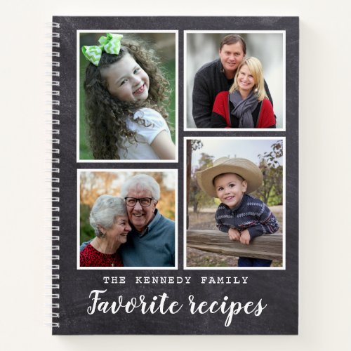 Rustic Chalkboard 4 Photo Collage Family Recipes Notebook