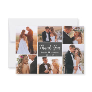 Rustic Chalkboard 6 Photo Collage Script Wedding Thank You Card