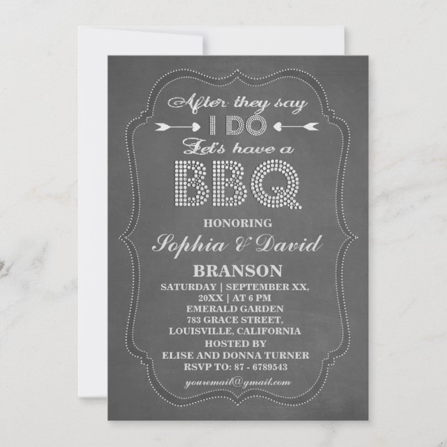 Rustic Chalkboard After They Say I DO BBQ Invite (Front)