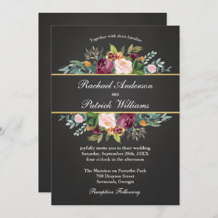 Rustic Chalkboard and Floral Wedding Invitation