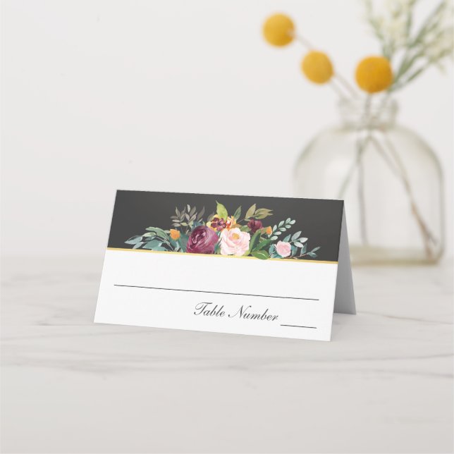 Rustic Chalkboard and Floral Wedding Place Card (Front)