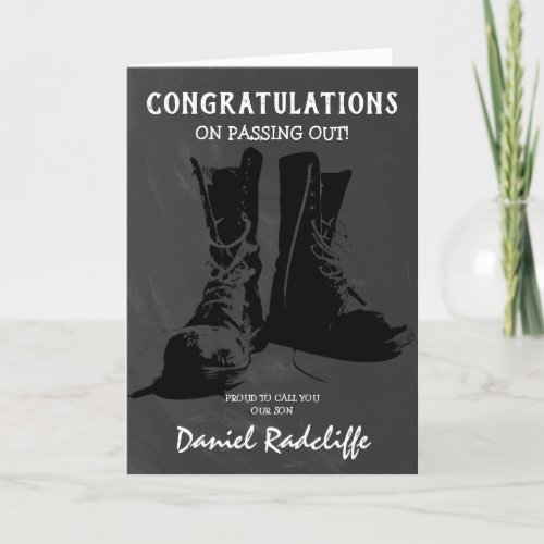 Rustic Chalkboard Army Boots  Congratulations Card