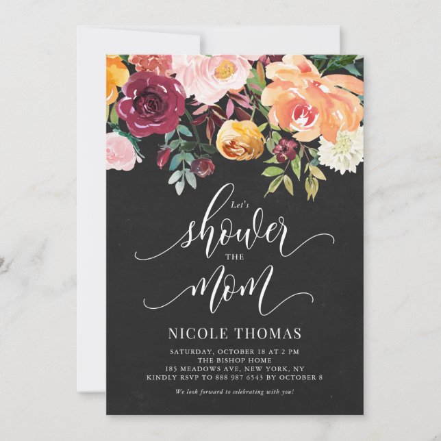 Rustic Chalkboard Autumn Flowers Baby Shower Invitation (Front)