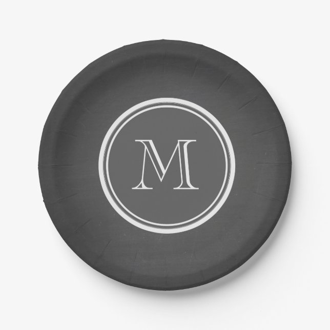 Rustic Chalkboard Background Monogram Paper Plates (Front)
