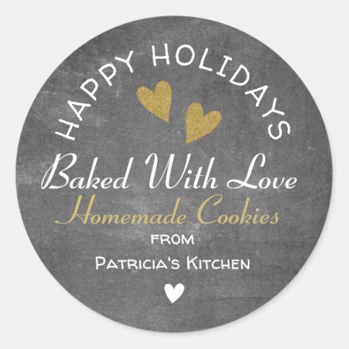 Rustic Chalkboard Baked With Love Holiday Cookies Classic Round Sticker