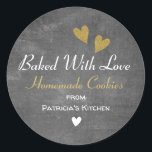 Rustic Chalkboard Baked With Love Homemade Cookies Classic Round Sticker<br><div class="desc">Rustic Chalkboard from the kitchen of stickers for your homemade cookies and cupcakes. Personalize with your name.</div>