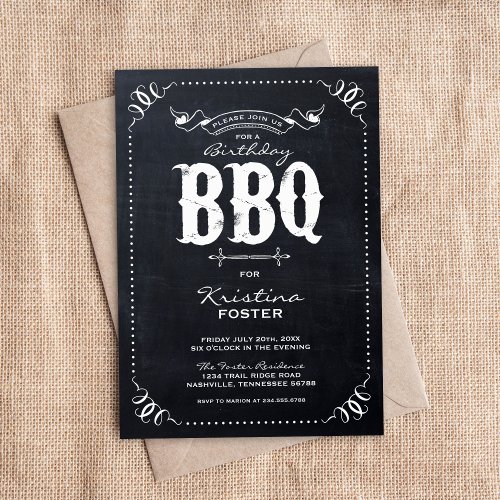 Rustic Chalkboard Birthday Party BBQ Invitation