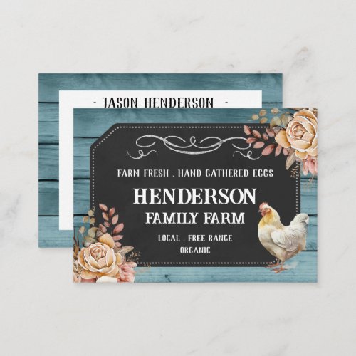 Rustic Chalkboard Blue Wood Chicken Farm Business Card