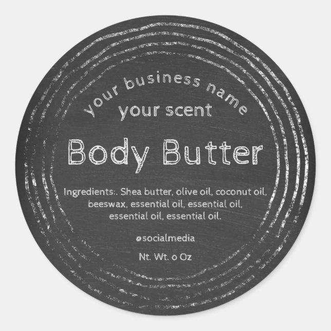 Rustic chalkboard body butter classic round sticker (Front)