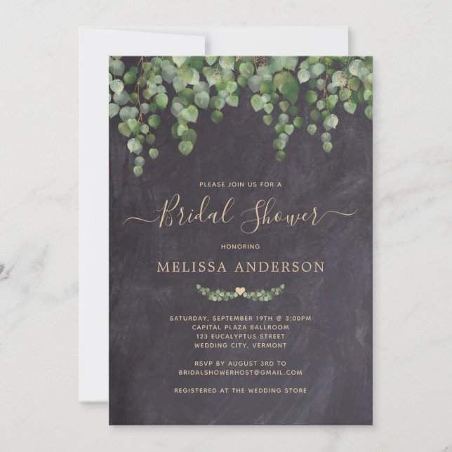 Rustic Chalkboard Botanical Greenery Bridal Shower Invitation (Front)