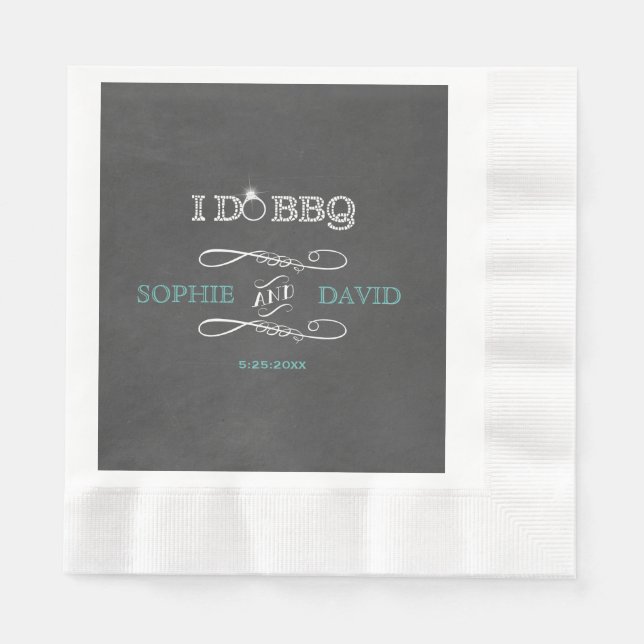Rustic Chalkboard Burlap I DO BBQ Engagement Party Napkins (Front)