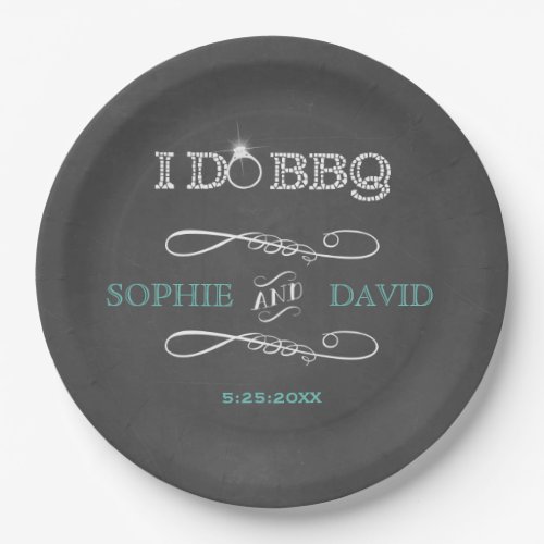 Rustic Chalkboard Burlap I DO BBQ Engagement Party Paper Plates