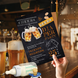 Rustic Chalkboard Cheers & Beers Diaper Party Invitation