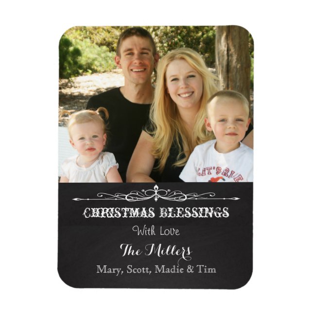 Rustic Chalkboard Christmas Blessing Photo Magnet (Vertical)