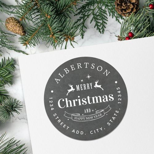 Rustic Chalkboard Christmas Family Return Address Classic Round Sticker