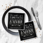 Rustic Chalkboard Christmas Verse Typography Napkins<br><div class="desc">Rustic Personalized Christmas Bible Verse Typography on Chalkboard Party Napkins featuring Luke 2:11 in festive typography on a rustic chalkboard background, with quaint flourishes of white pine branches and pine cones. Perfect for a family gathering, church event, or just to have on hand to remember the Reason for the Season!...</div>
