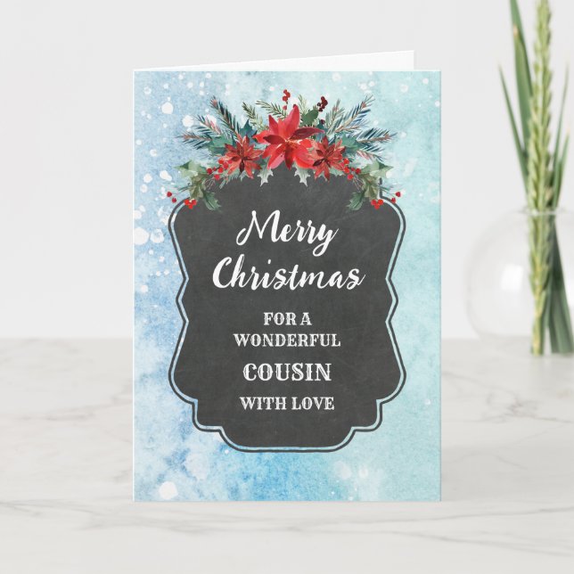 Rustic Chalkboard Cousin Merry Christmas Card (Front)