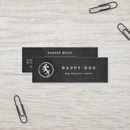 Rustic chalkboard dancing dog logo  mini business card