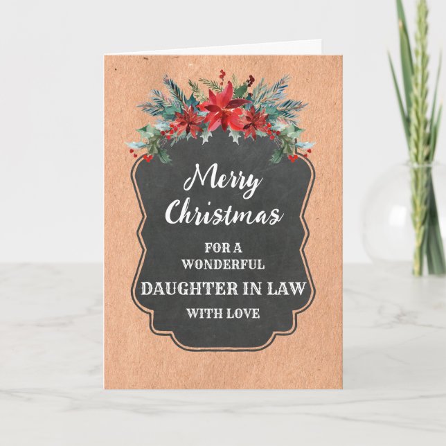 Rustic Chalkboard Daughter In Law Merry Christmas Card (Front)