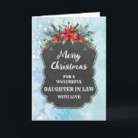Rustic Chalkboard Daughter in Law Merry Christmas Card<br><div class="desc">Merry Christmas for daughter in law card with rustic country chalkboard pattern and winter foliage with poinsettias.</div>