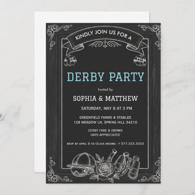 Rustic Chalkboard Derby Party Invitation (Front/Back)