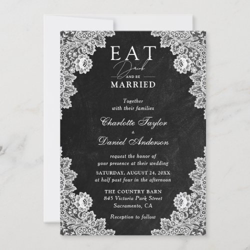 Rustic Chalkboard Eat Drink and Be Married Wedding Invitation