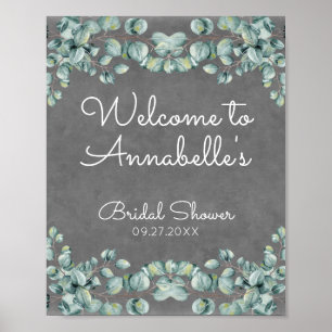 Rustic Chalkboard Eucalyptus Bridal Shower Welcome Poster