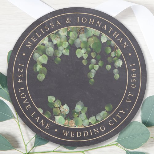  Rustic Chalkboard Eucalyptus Greenery Wedding Classic Round Sticker