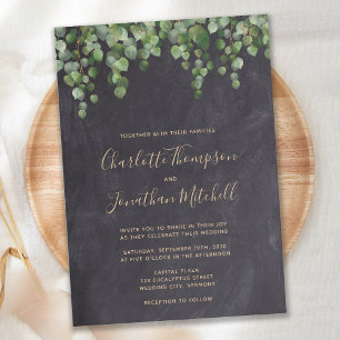 Rustic Chalkboard Eucalyptus Greenery Wedding Invitation